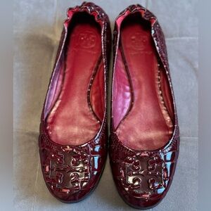Tory Burch Women's Burgundy Mock Croc Patent Flats